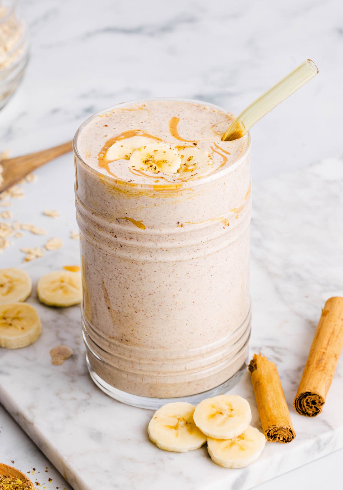 Start your morning off with this thick and creamy Healthy Banana Oat Breakfast Smoothie! Packed with protein and easily made with wholesome ingredients in just 5 minutes to keep you feeling full and satisfied all morning long.