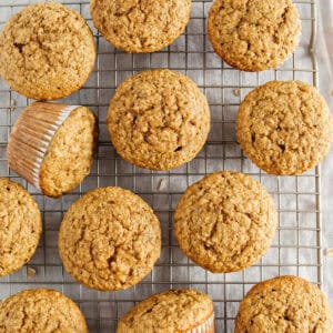 These Healthy Banana Bran Muffins are moist, fluffy, and made healthier with wholesome oat bran cereal, bananas and zero butter or added sugar. Delicious quick on-the-go morning breakfast!